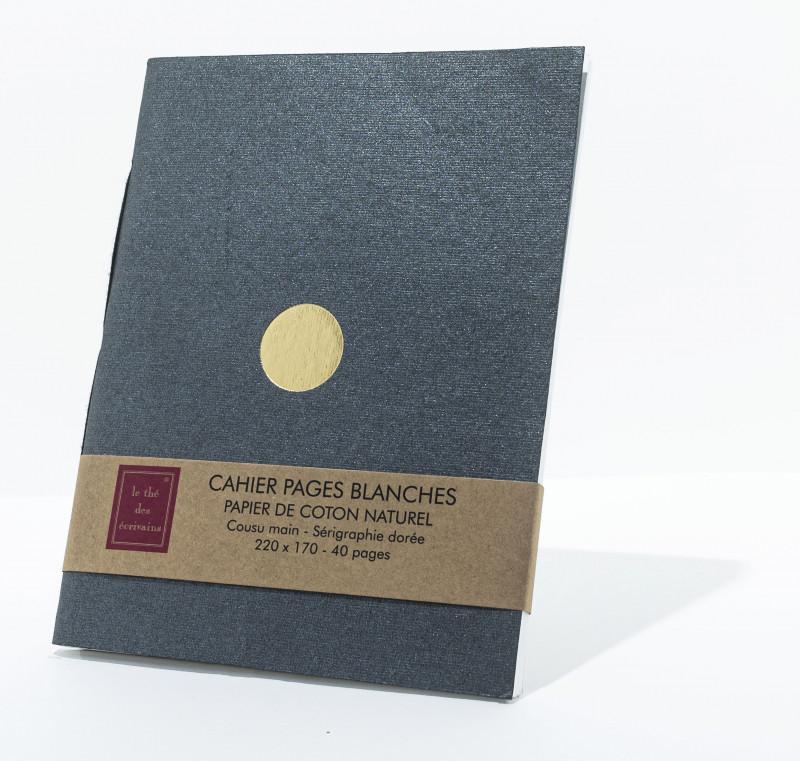 CAHIER PAGES BLANCHES NOIR METALLIQUE